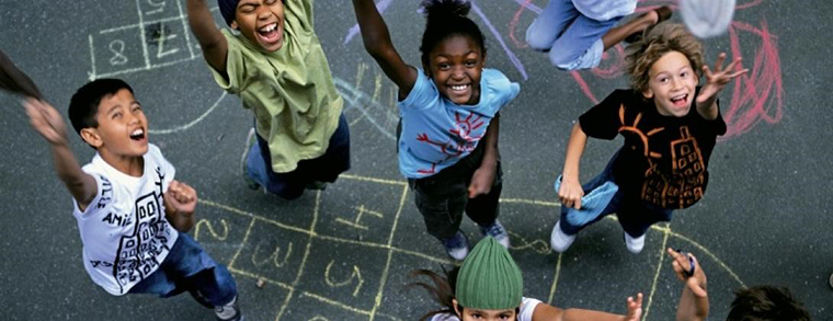 Children playing in a school playground.